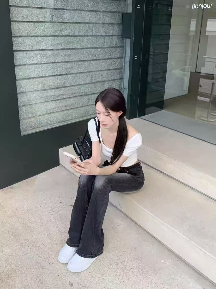 刷色彈力喇叭褲