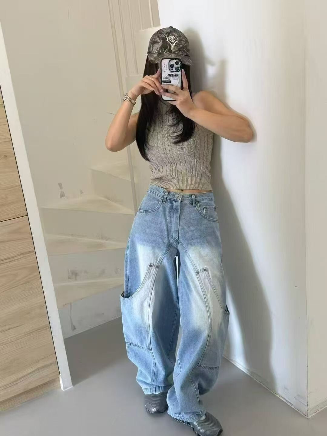 刷色造型彎刀褲