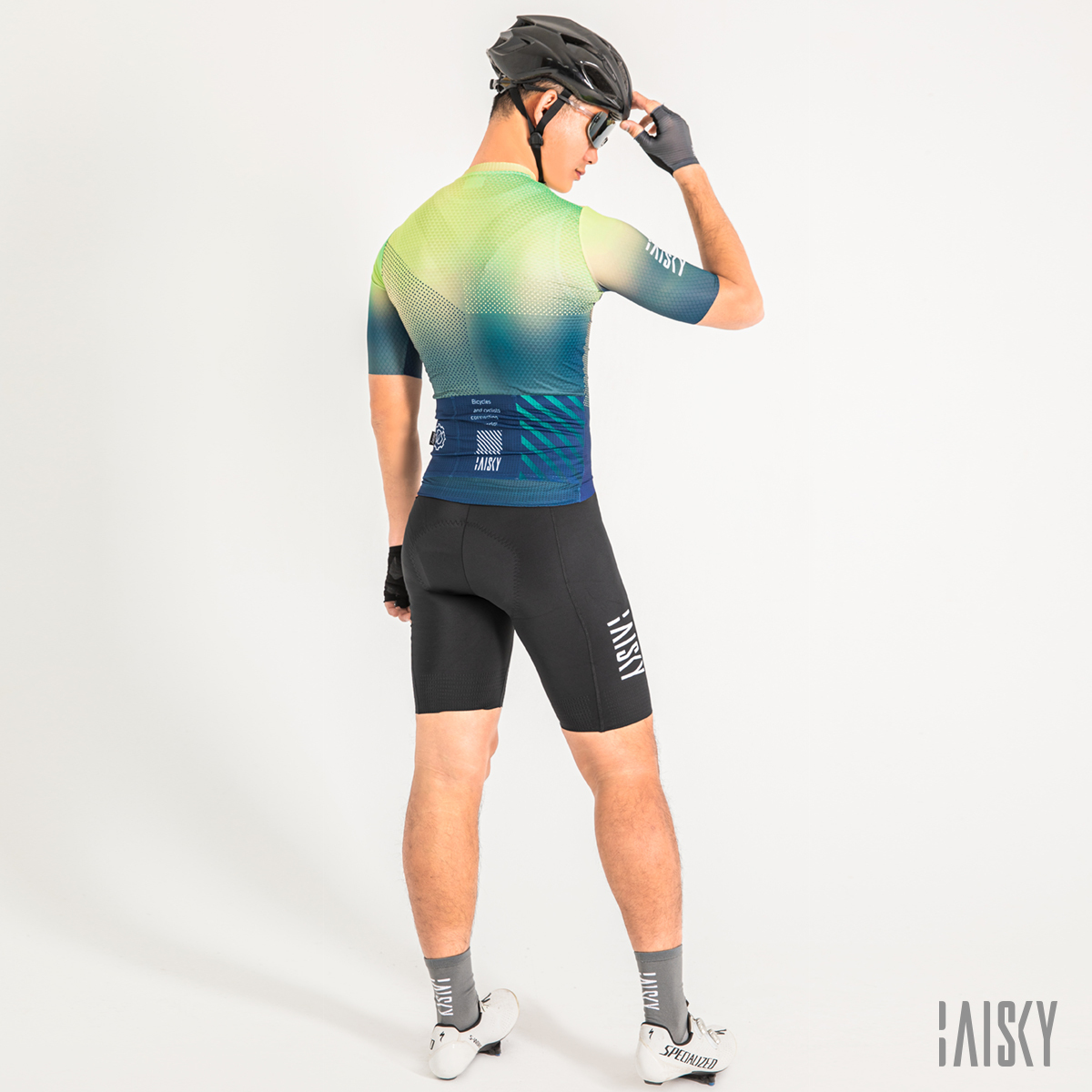 男款空力短車衣 追光 藍綠