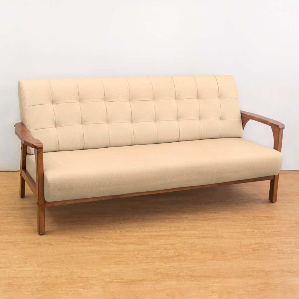 森克實木貓抓皮沙發三人椅/三人座(柚木色)(四色可選)