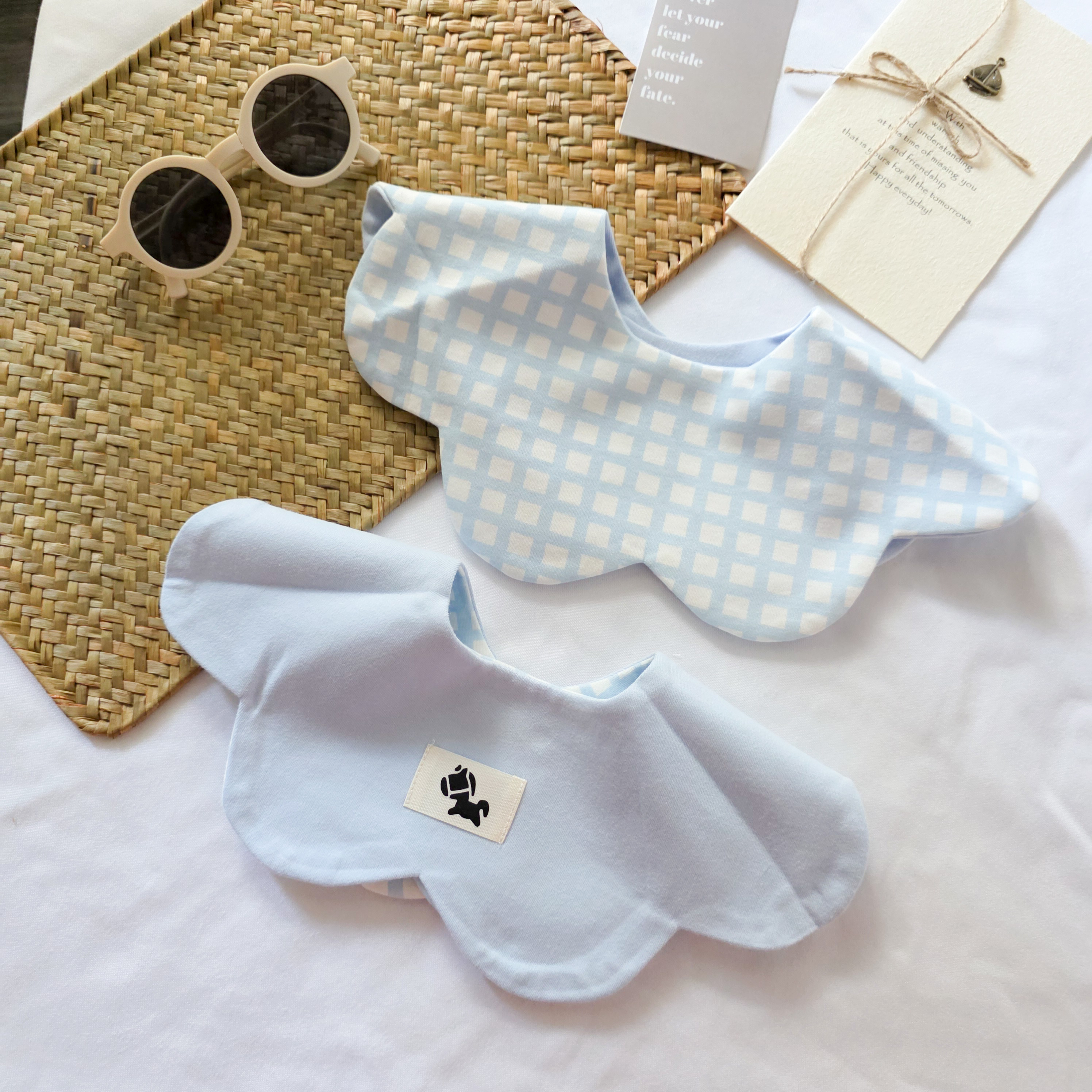 小馬藍格子-雙面口水巾/圍兜