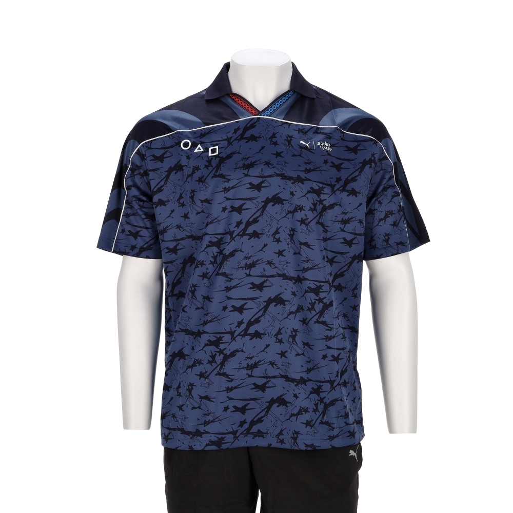 Puma 魷魚系列 男款 藍色 歐規 足球風 印花 休閒 T恤 上衣 短T Polo衫 運動 短袖 63070716