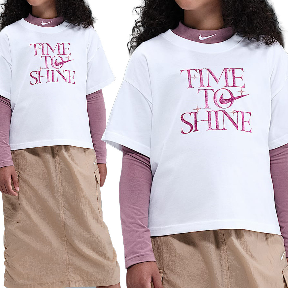 Nike G Nsw Tee Empower Shine 大童 白粉色 印花 運動 休閒 短袖 HV5722-100