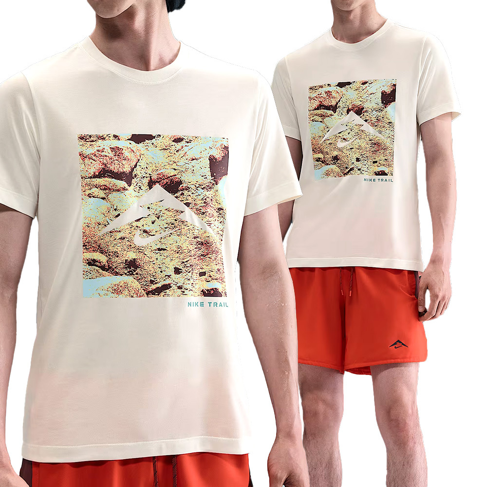 Nike As M Nk Df Tee Trail Energy 男款 米色 印花 休閒 短袖 HV4149-133