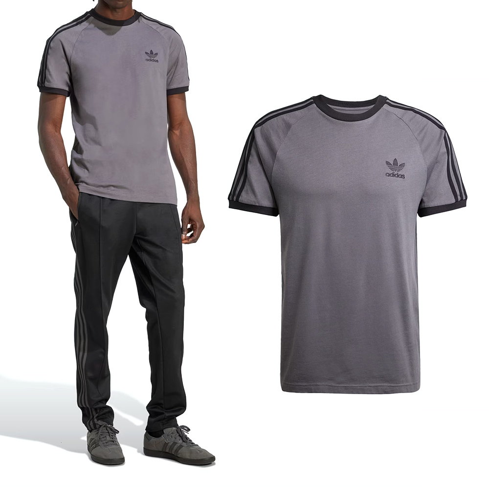 Adidas 3-Stripes Tee 男款 灰黑色 修身 圓領 棉質 T恤 休閒 短袖 JY1373