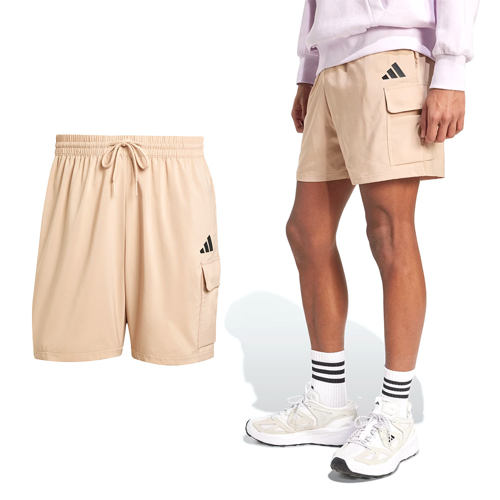 Adidas M Cargo Chelsea 男款 奶茶色 口袋 針織 抽繩 休閒 短褲 JX5656