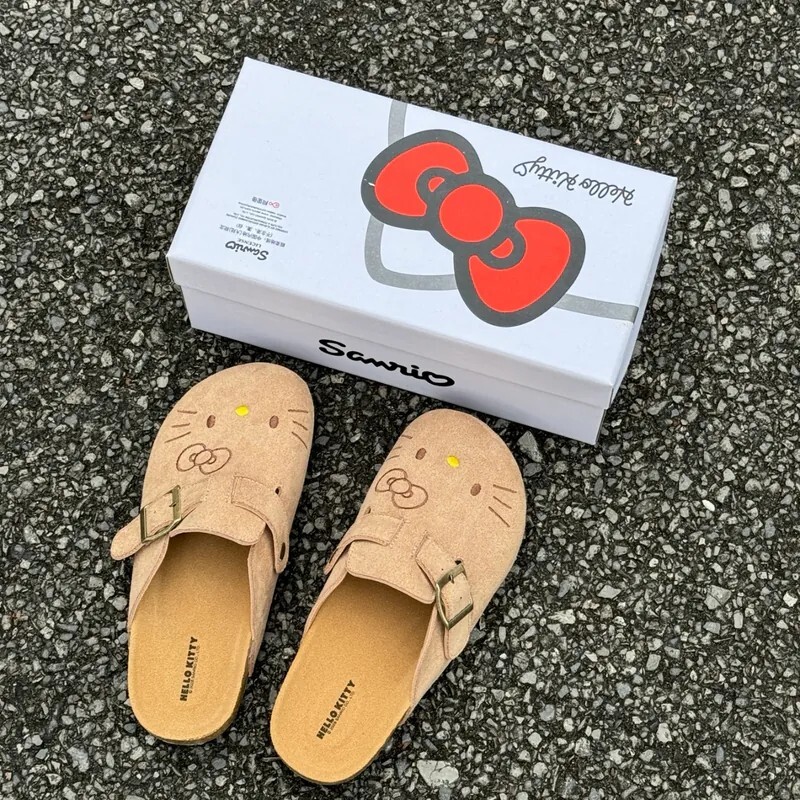 SANRIO HELLO KITTY 黑皮凱蒂貓 勃肯鞋 懶人鞋 軟木 可愛 夏威夷凱蒂貓