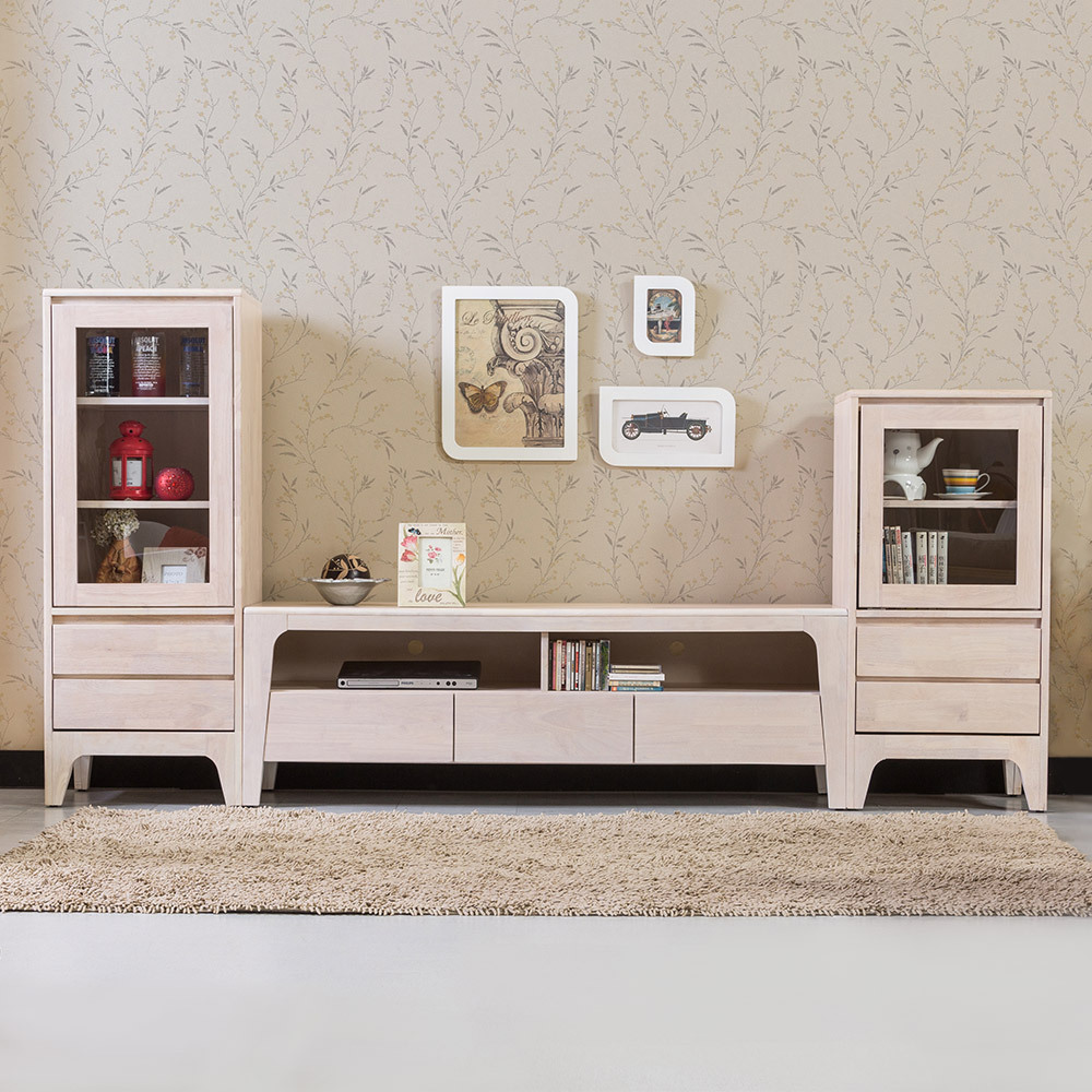 森克8.4尺全實木收納電視櫃組合(洗白色)
