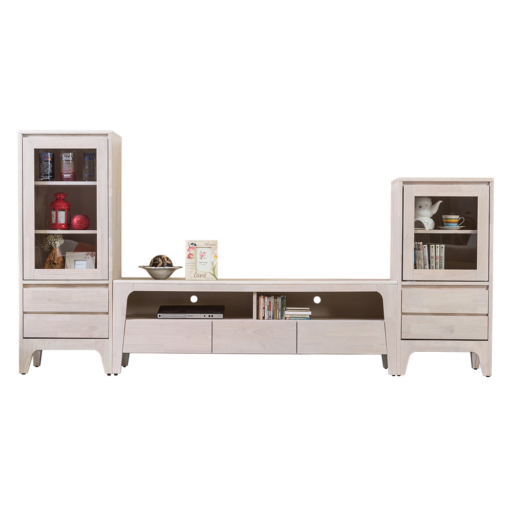 森克8.4尺全實木收納電視櫃組合(洗白色)