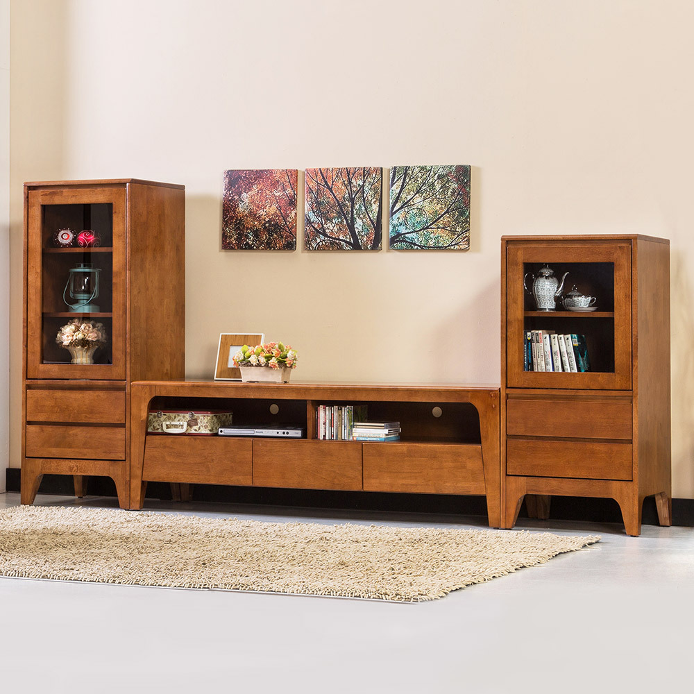 森克8.4尺全實木收納電視櫃組合(柚木色)