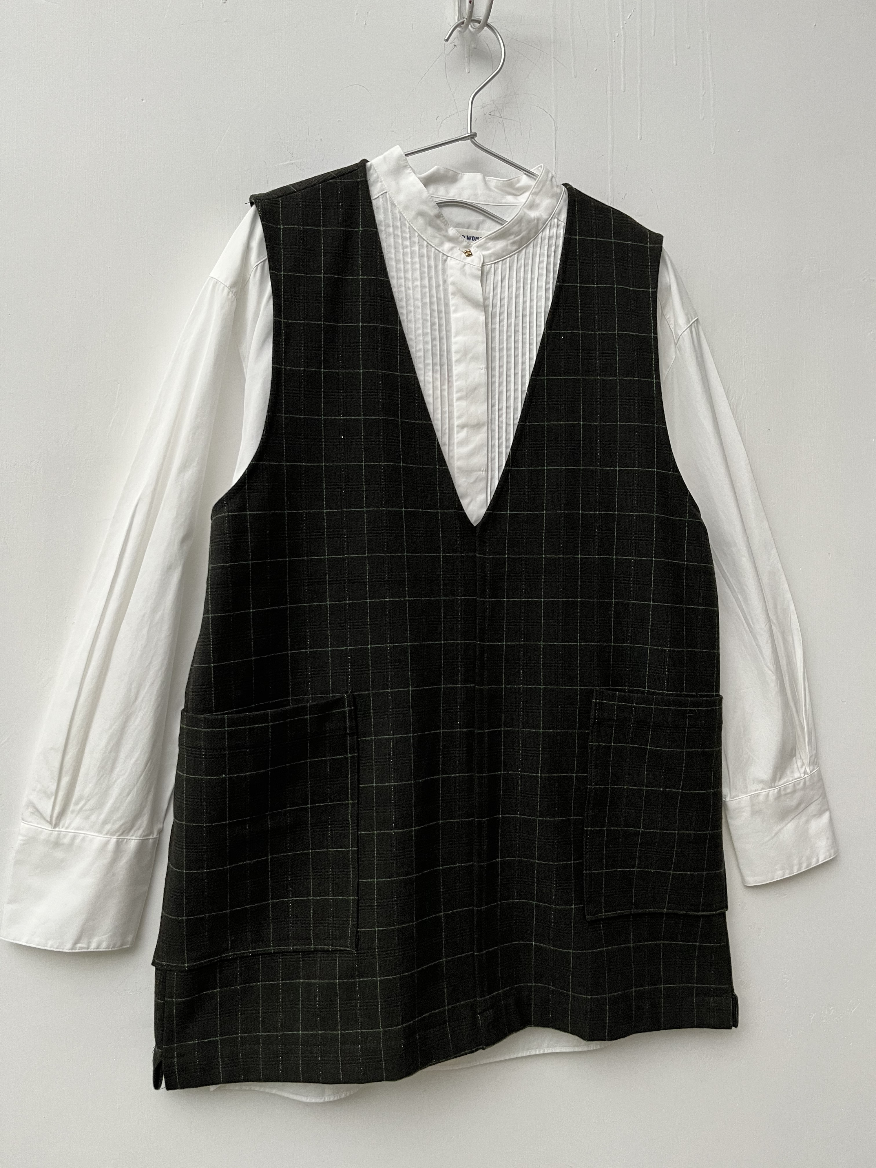 日本製炭灰色格仔背心