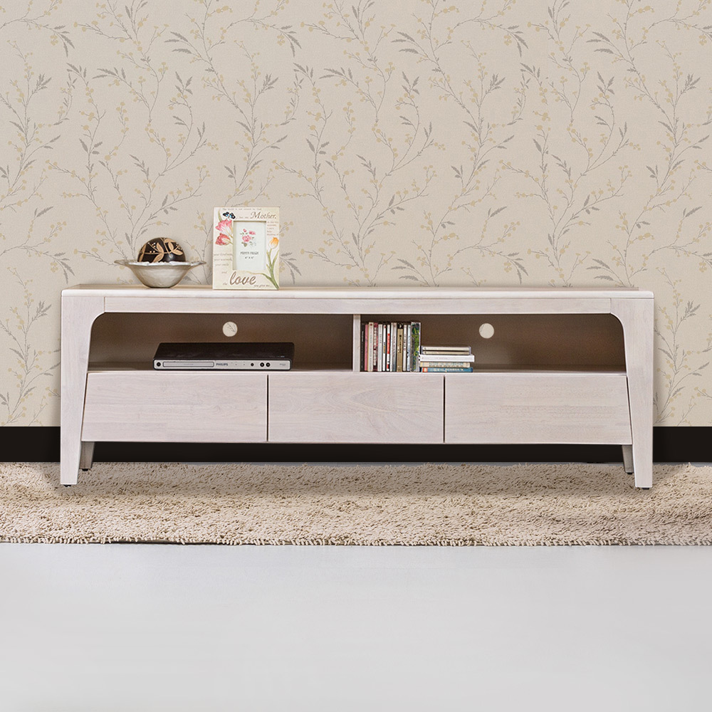 森克5.1尺全實木電視櫃/長櫃(洗白色)