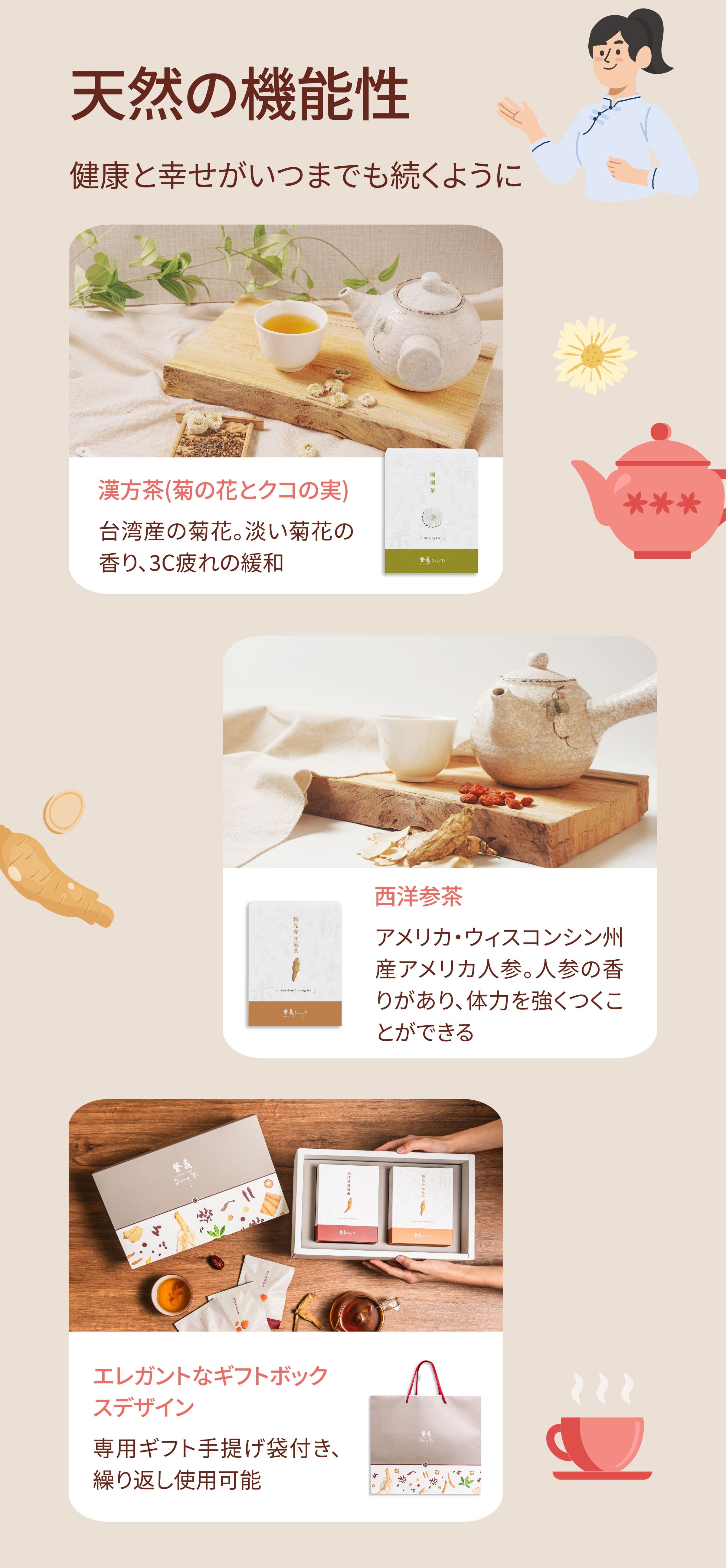 Dengyi 漢方茶ギフトセット 健康と幸せがいつまでも続くように