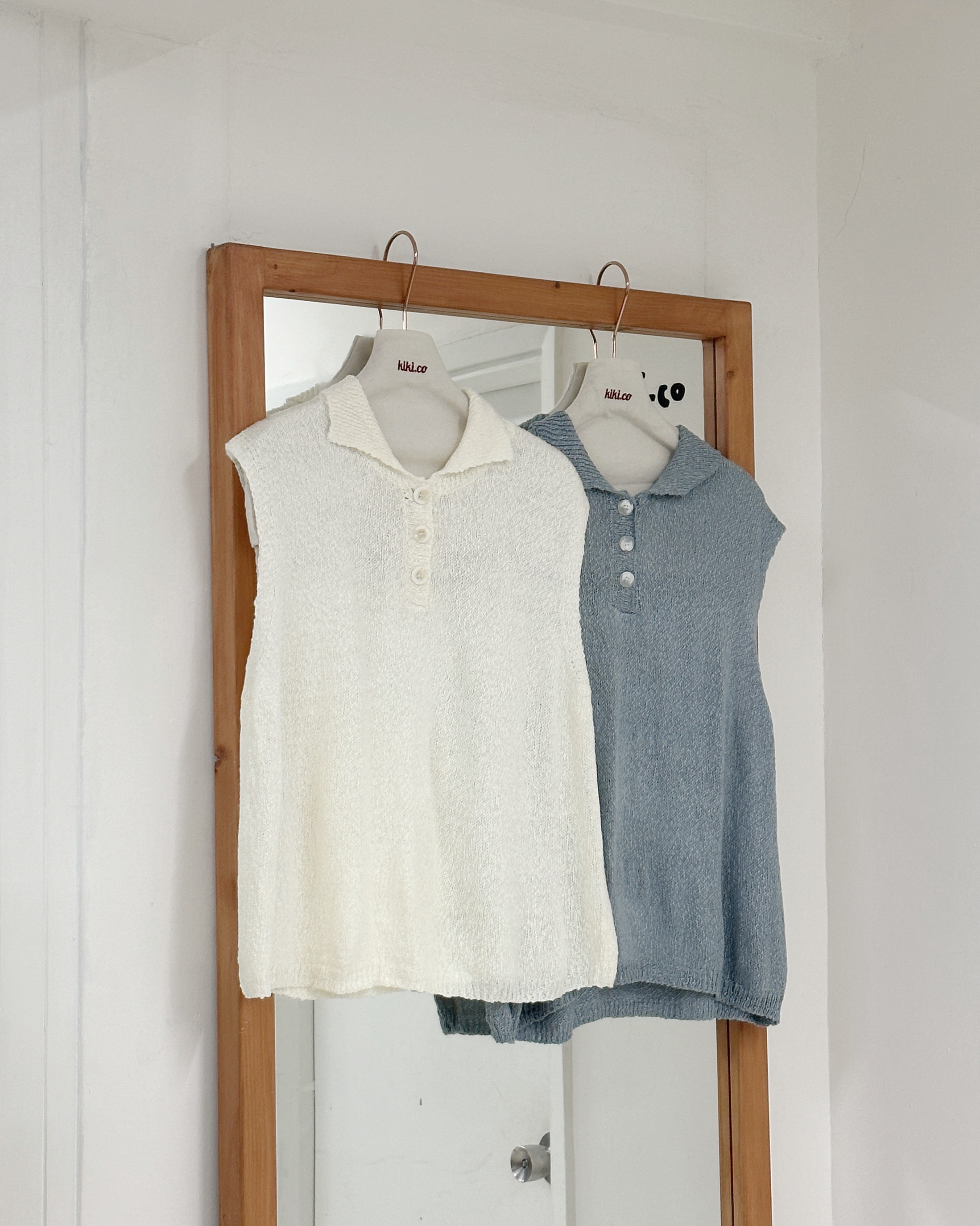 薄粒粒針織Polo領背心