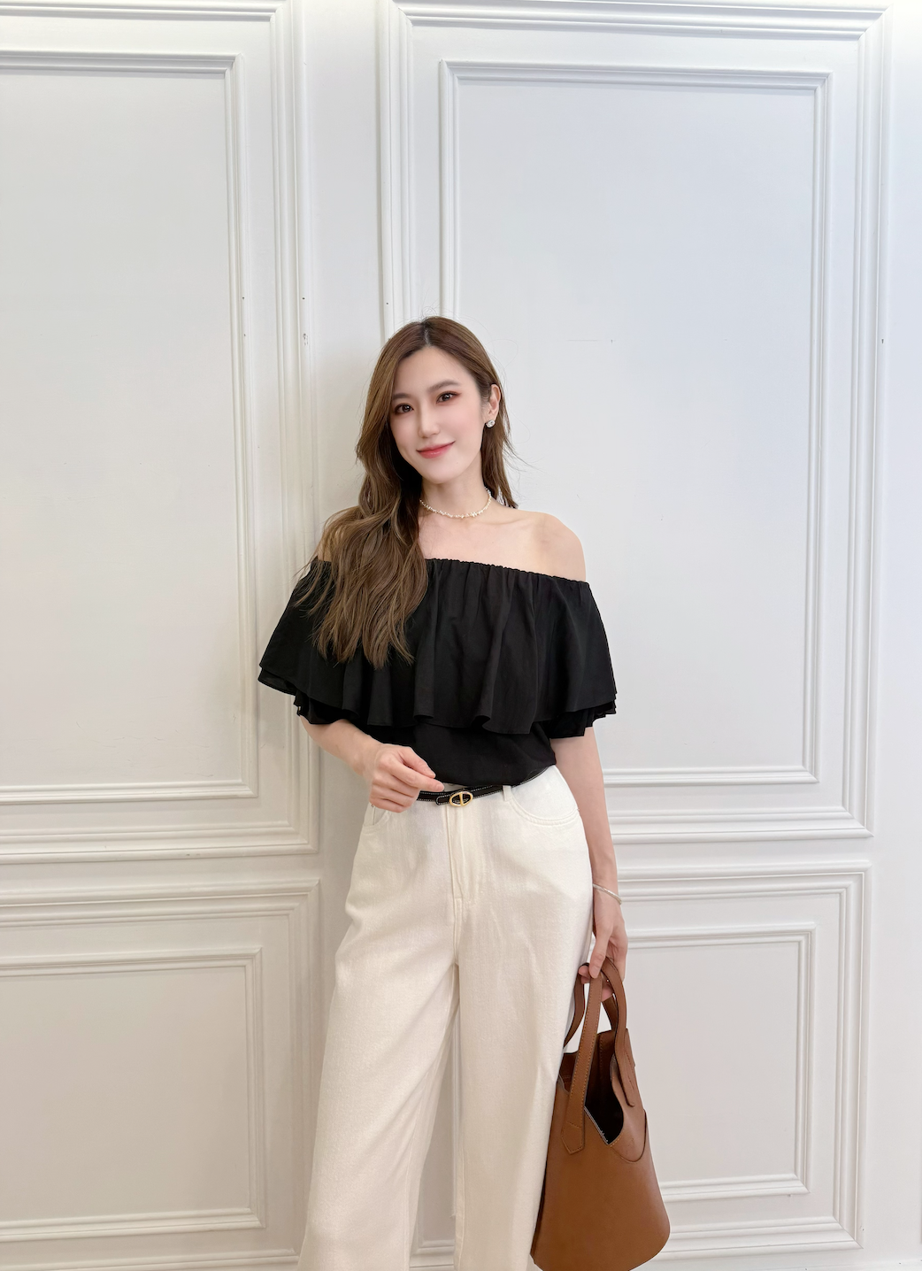 荷葉一字領上衣