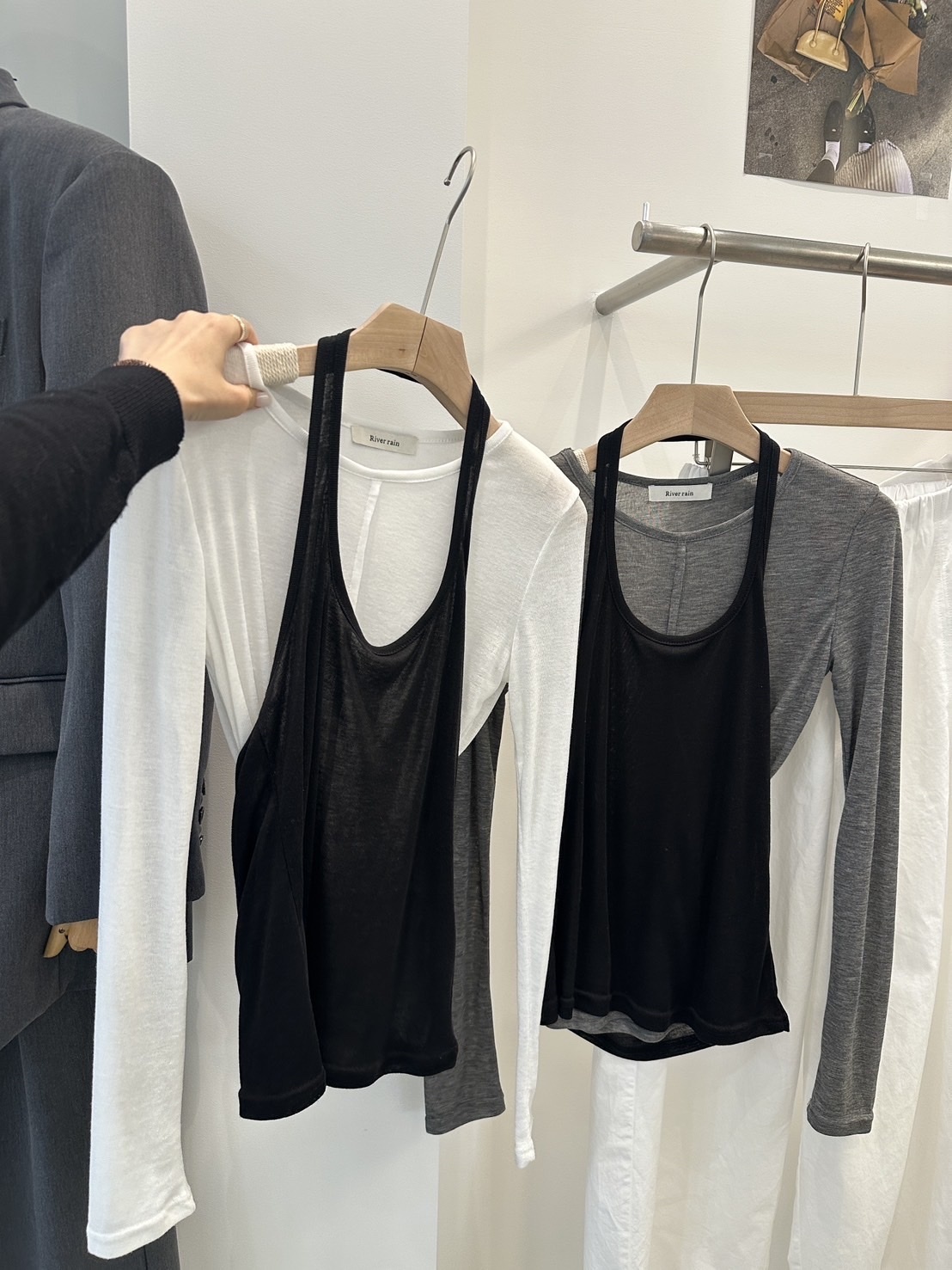 【韓國連線款】掛脖背心&打底衣疊穿兩件套