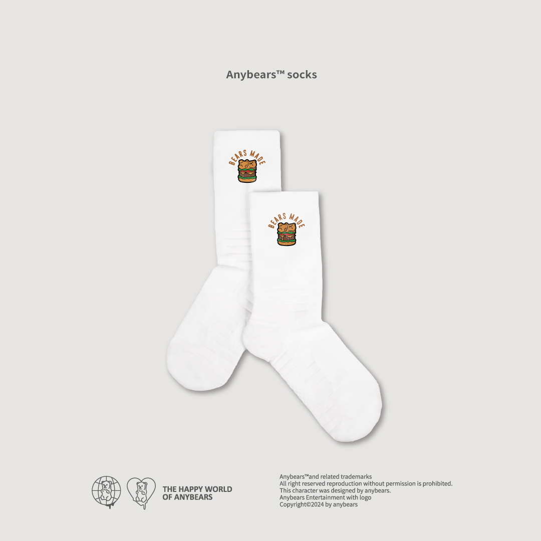 ANYBEARS®Hamburger BEAR Socks 漢堡刺繡長襪