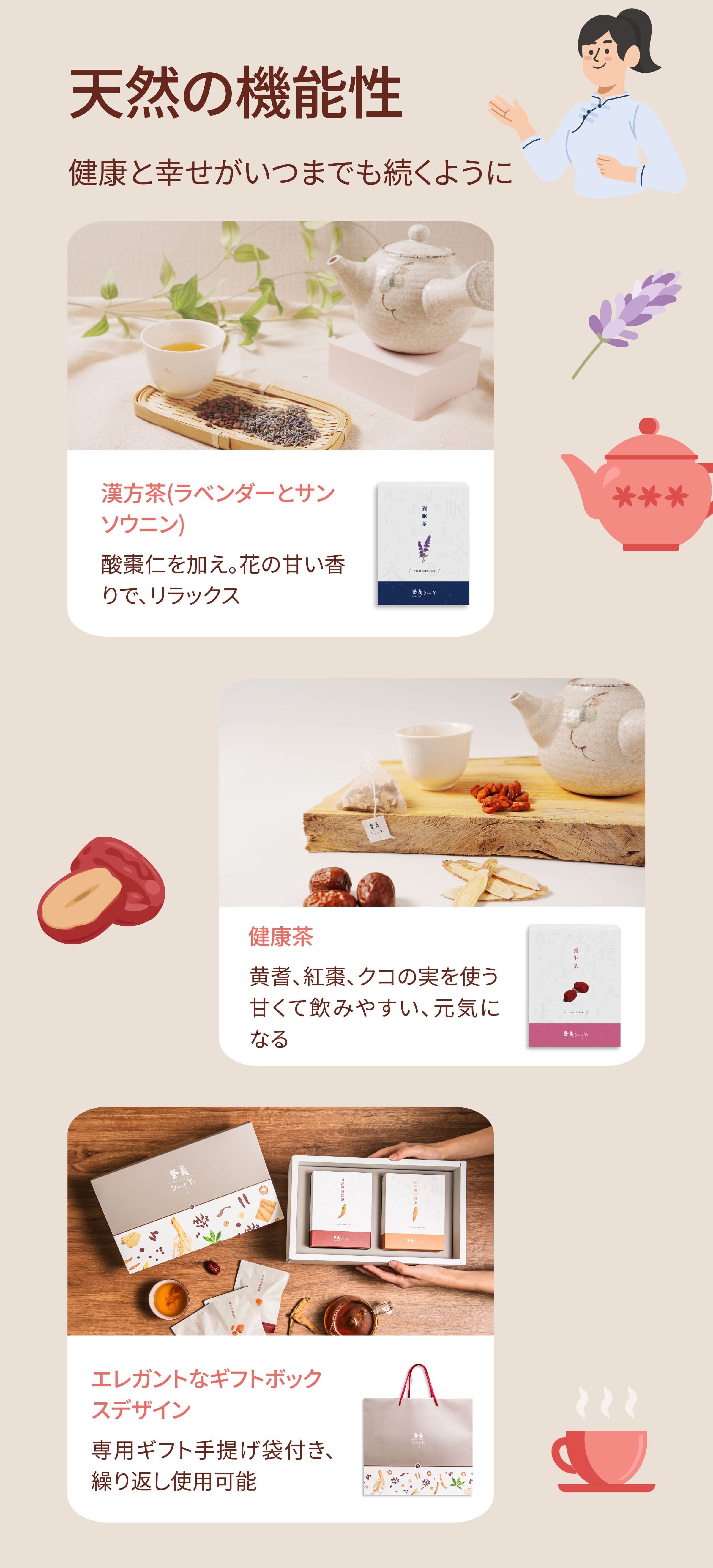 Dengyi 漢方茶ギフトセット 健康と幸せがいつまでも続くように