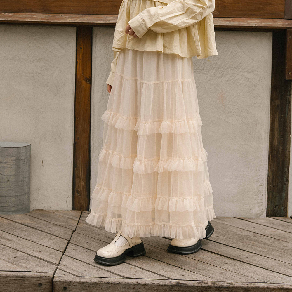 Multi-layered lotus leaf chiffon cake dress three colors for sale【03021639】in stock+pre-order