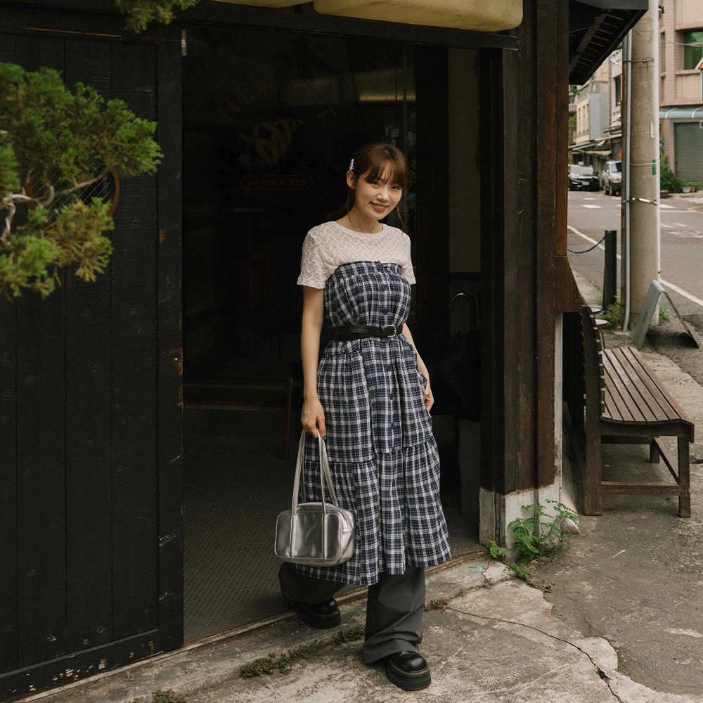 Plaid buttoned umbrella posing two-way long skirt, two colors for sale【03021642】in stock+pre-order