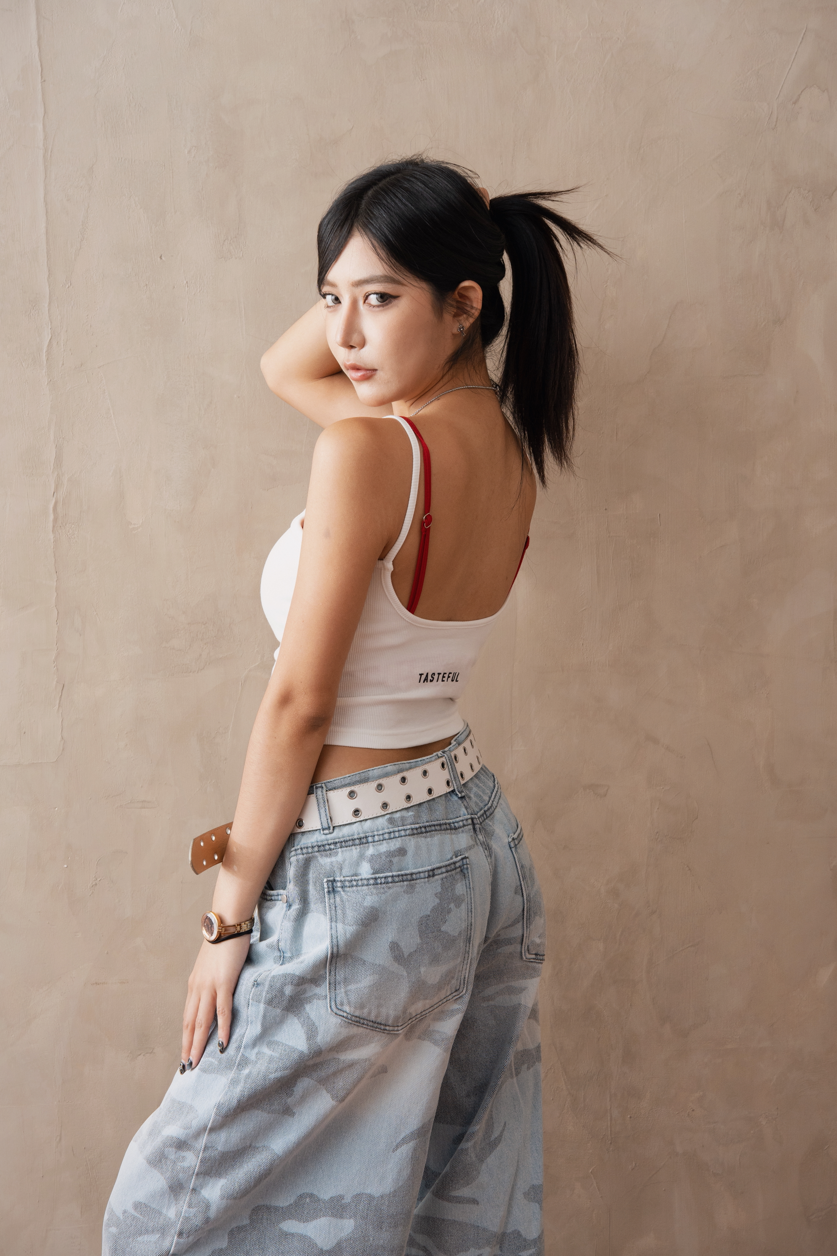 TASTEFUL自帶罩杯 刺繡 Logo 細肩 #背心