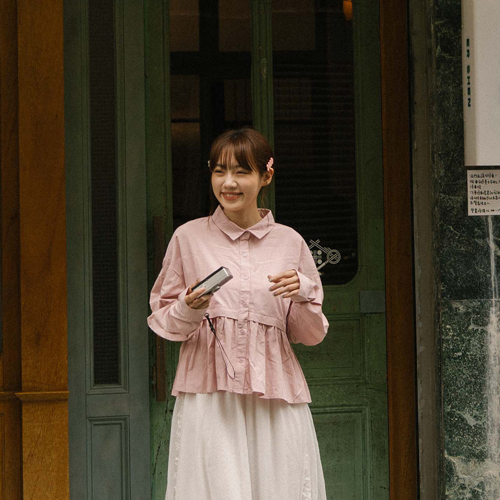 Spliced ??umbrella design long sleeve shirt, available in three colors【01025639】in stock+pre-order