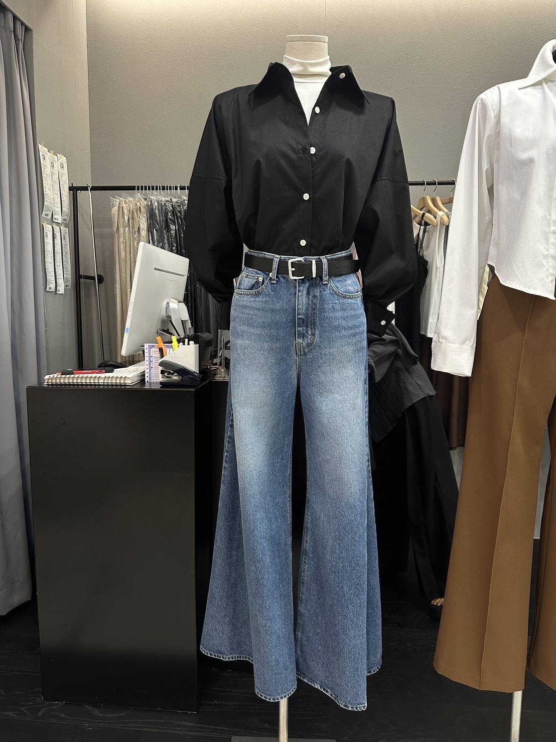 【韓國連線款】經典刷色闊腿牛仔褲