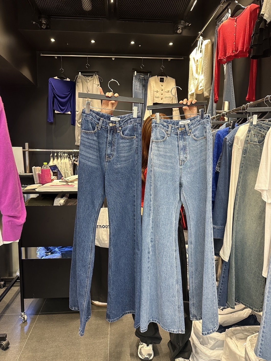 【韓國連線款】個性刷色顯瘦闊腿牛仔褲