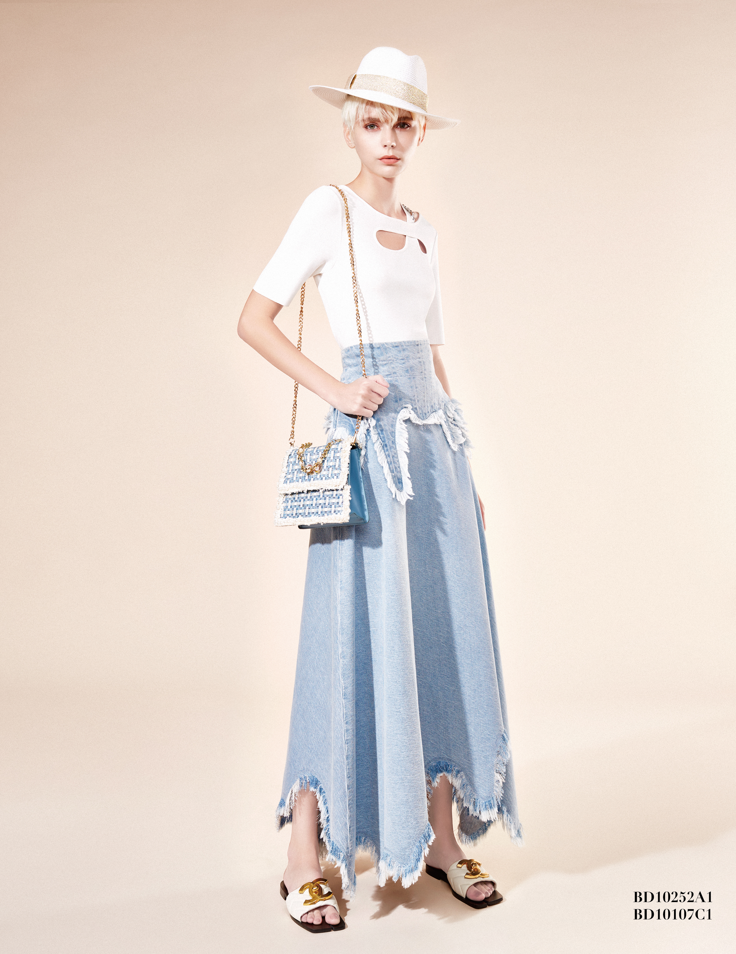 BD10107C1 巴特羅水波舞不規則流蘇牛仔波浪裙