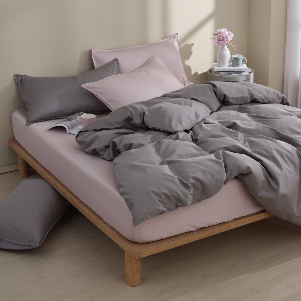 300織精梳純棉｜100%純棉｜雙色配｜雲羽灰ｘ暮眠粉