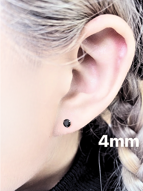 抗敏鋼 黑色單鑽鎖珠式耳環(單支價)