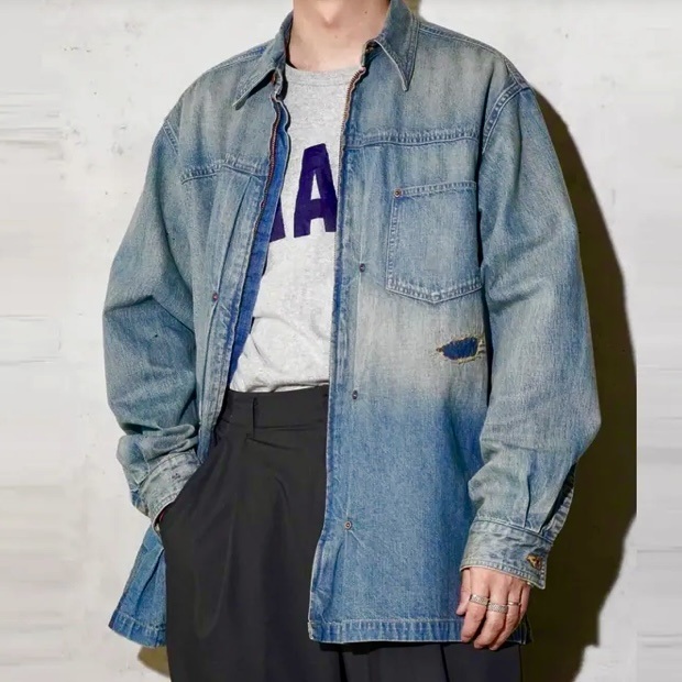 ON SALE: BOWWOW 2025 DENIM ZIP WORK SHIRT JACKET / INDIGO AGING - PRE ORDER ITEM (預訂中)