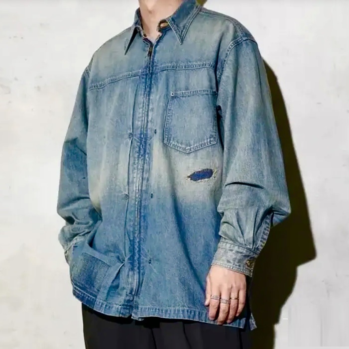 ON SALE: BOWWOW 2025 DENIM ZIP WORK SHIRT JACKET / INDIGO AGING - PRE ORDER ITEM (預訂中)