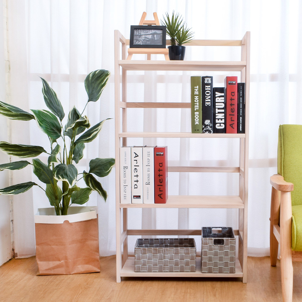 凱恩全實木四層收納置物架/書架(洗白色)-DIY
