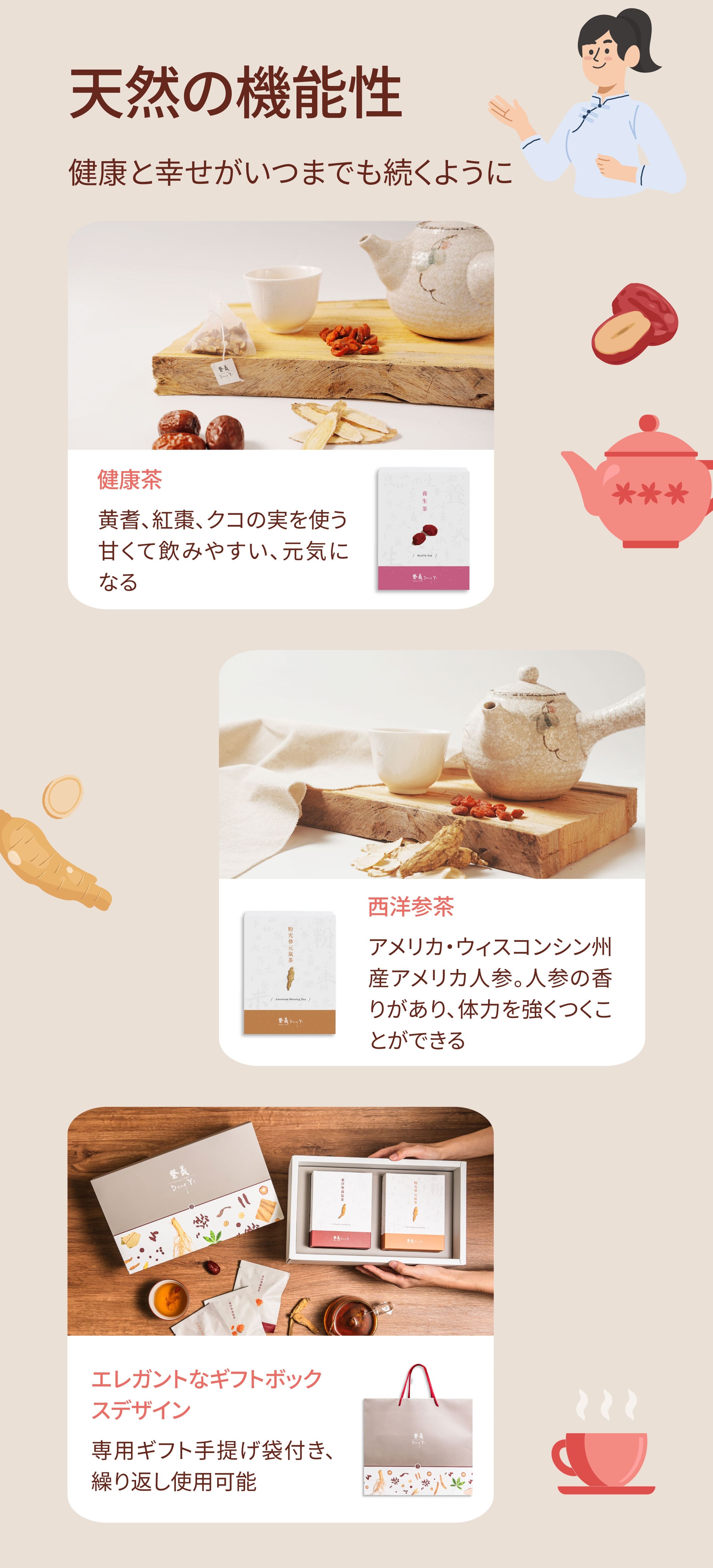 Dengyi 漢方茶ギフトセット 健康と幸せがいつまでも続くように