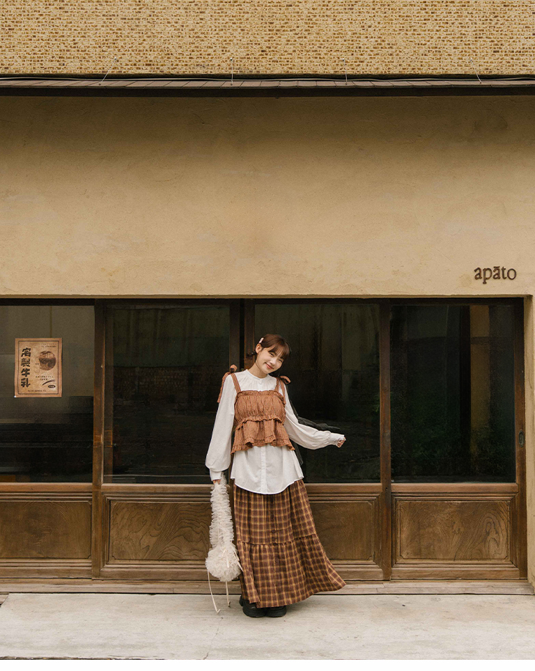 Contrast plaid ruffle umbrella tie vest three colors for sale【01099180】in stock+pre-order