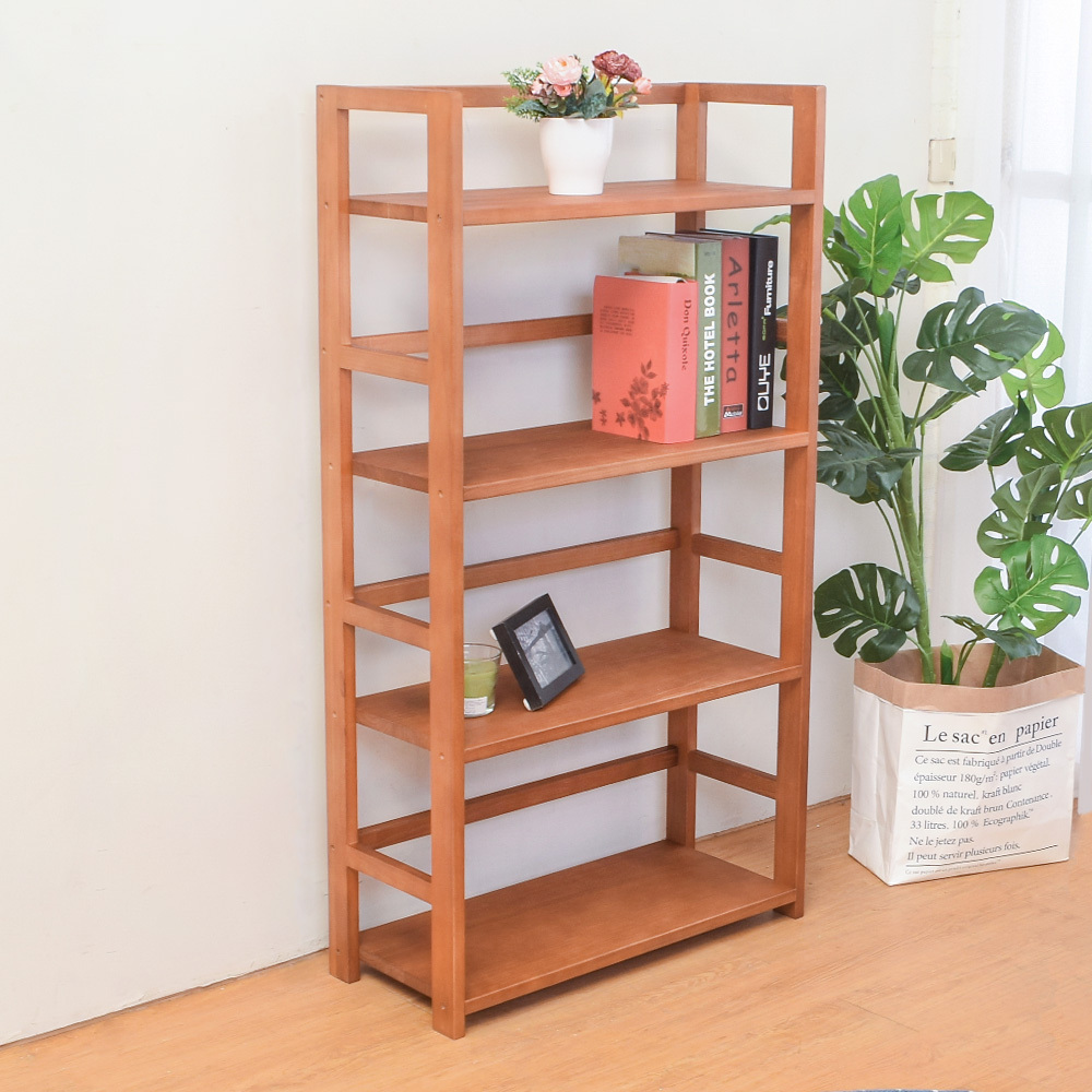 凱恩全實木四層收納置物架/書架(柚木色)-DIY