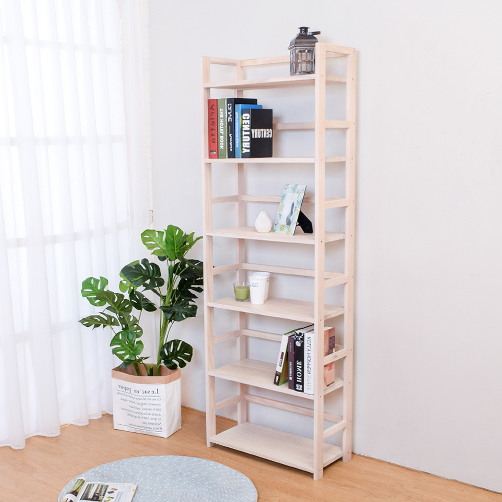 凱恩全實木六層收納置物架/書架(洗白色)-DIY