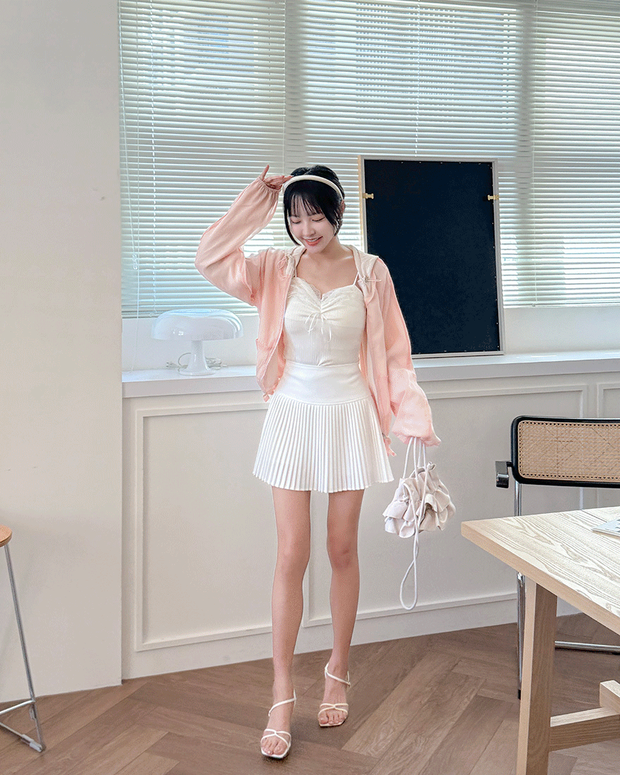 LINA LINA俏麗百搭純色細百褶褲裙-高雅白S-L