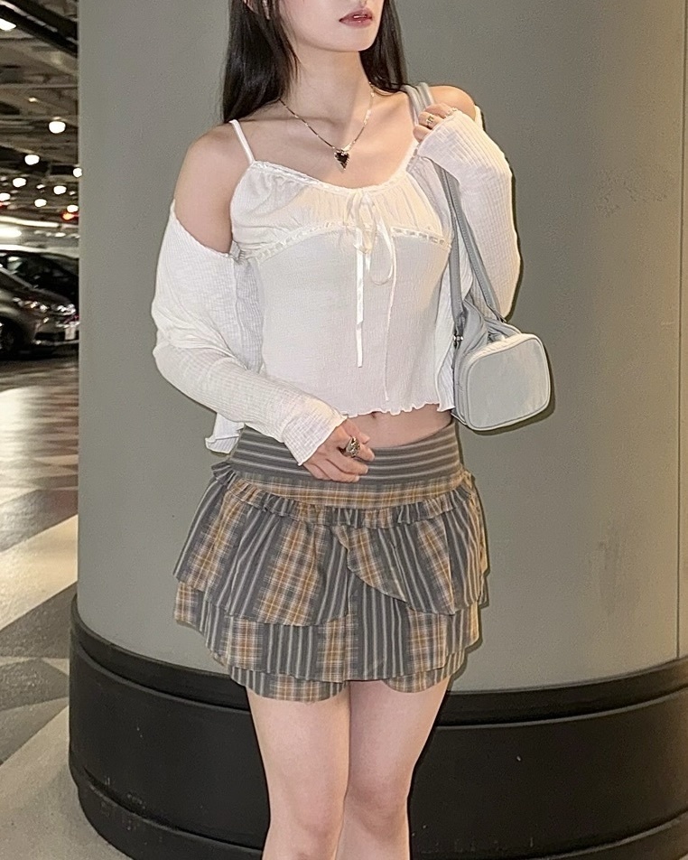 #SK006 不規則條紋格子短裙