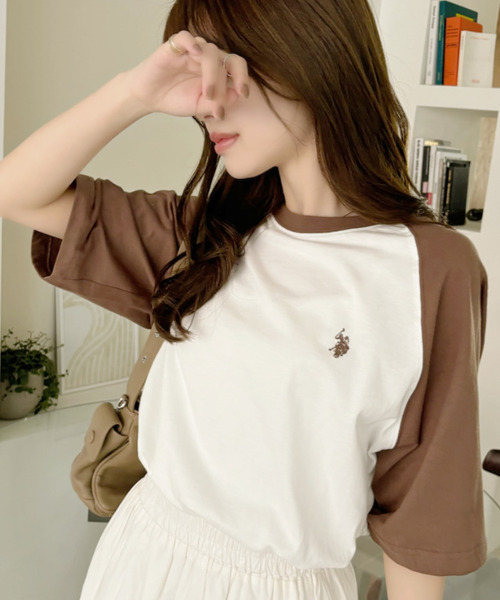 日本🇯🇵連線 U.S. POLO ASSN. 插肩袖拼色刺繡短袖T恤 休閒 寬鬆 落肩 拼接 Oversize 3色(任買兩件711免運)/預購