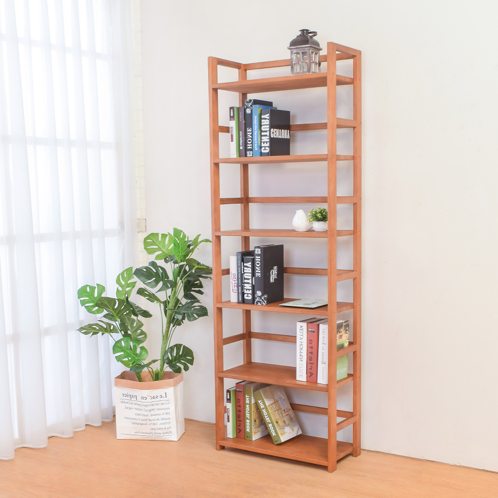 凱恩全實木六層收納置物架/書架(柚木色)-DIY