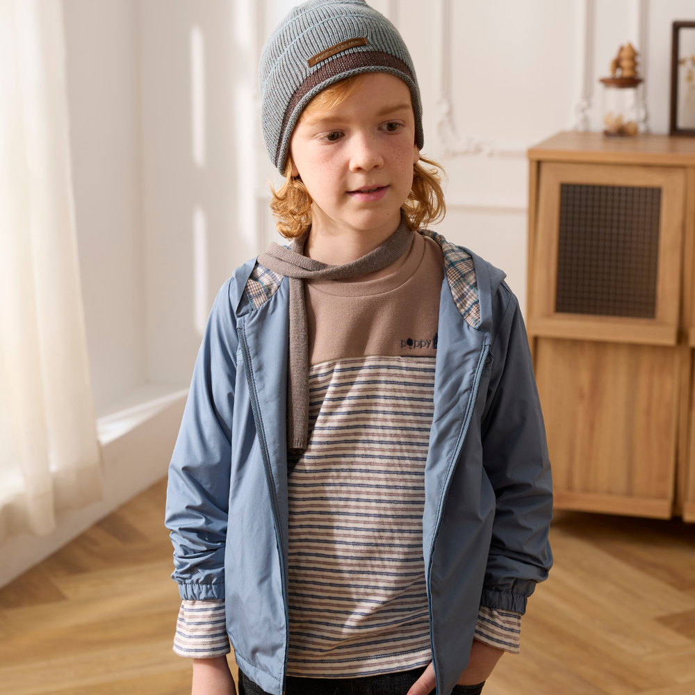 PIPPY細條紋剪接圓領棉質長袖上衣 藍