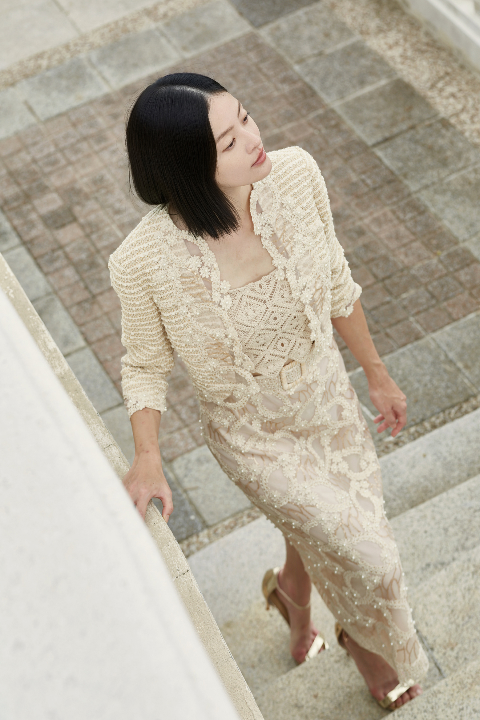 BD10039D1 浮雕花園金蔥細條紋小香外套