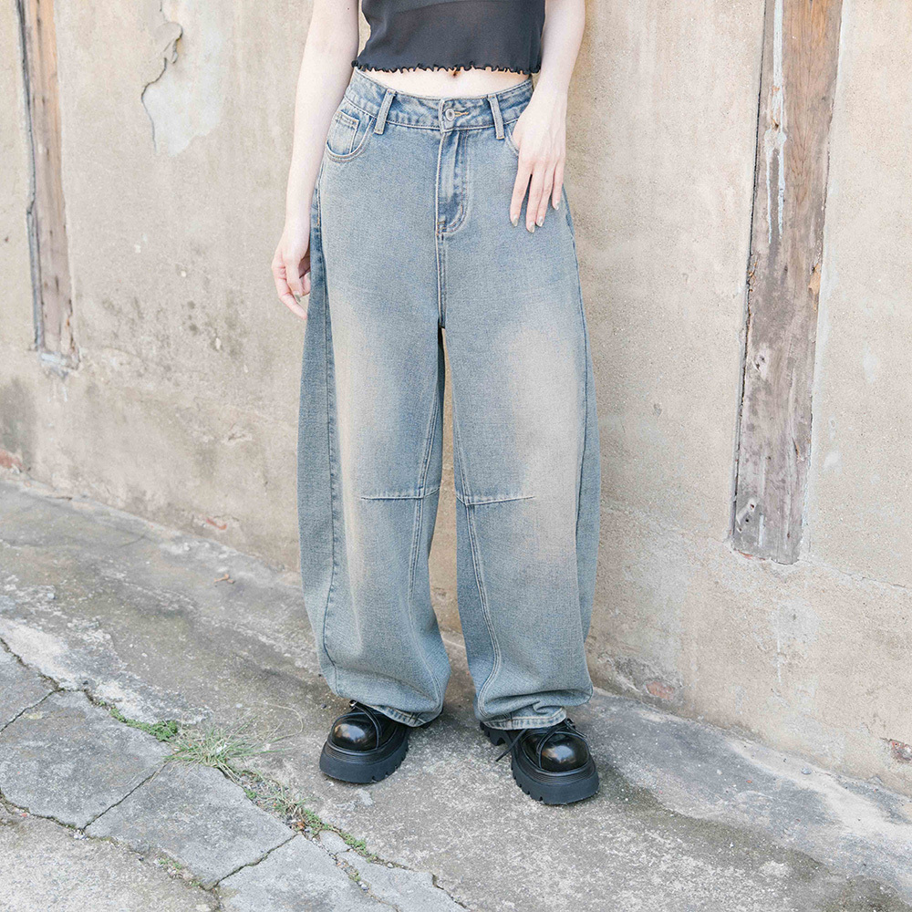 Washed Knee-cut Cocoon Jeans S/M/L/XL【04011835】in stock+pre-order