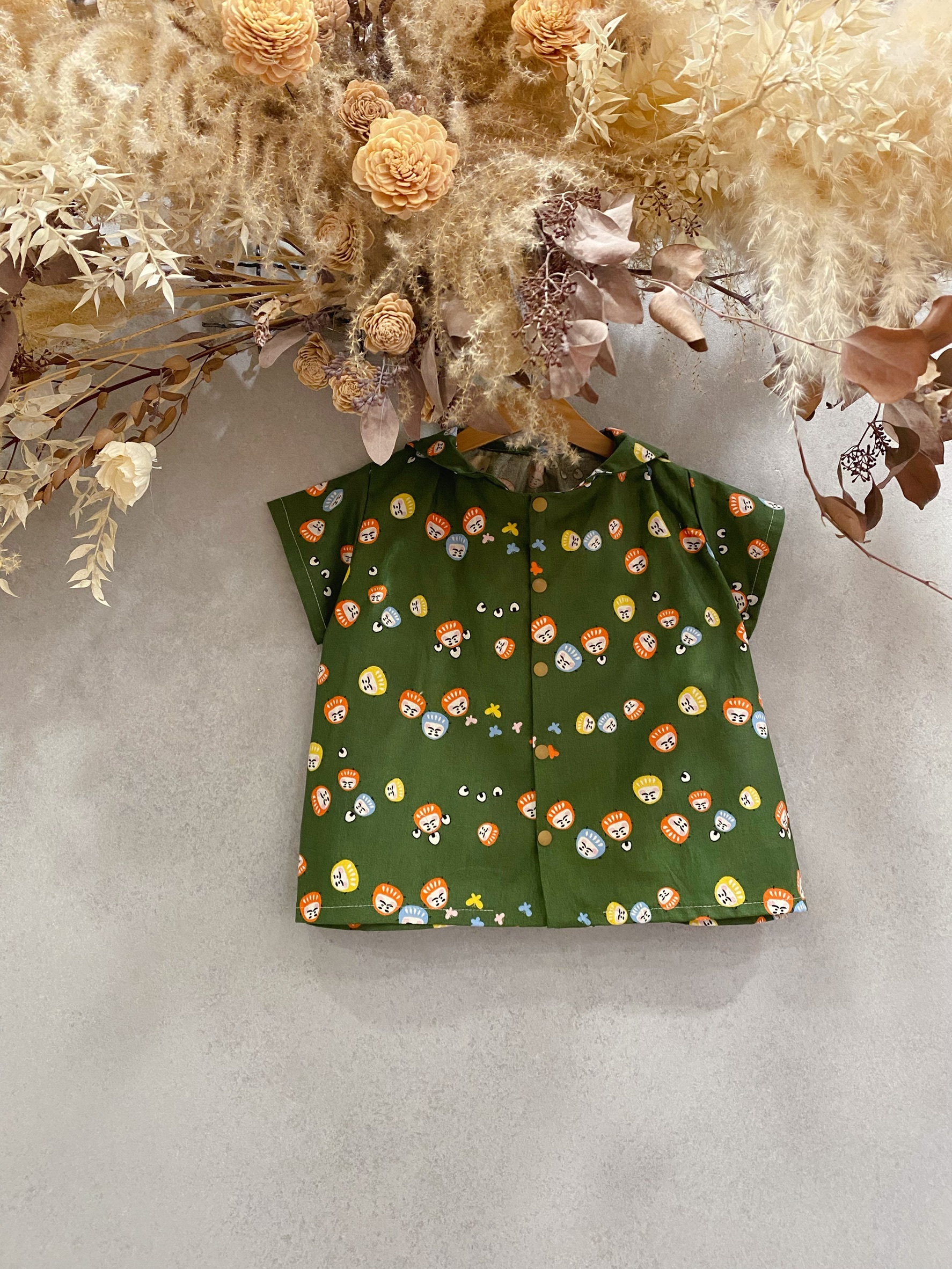 綠底福神 海軍領短袖上衣(110)