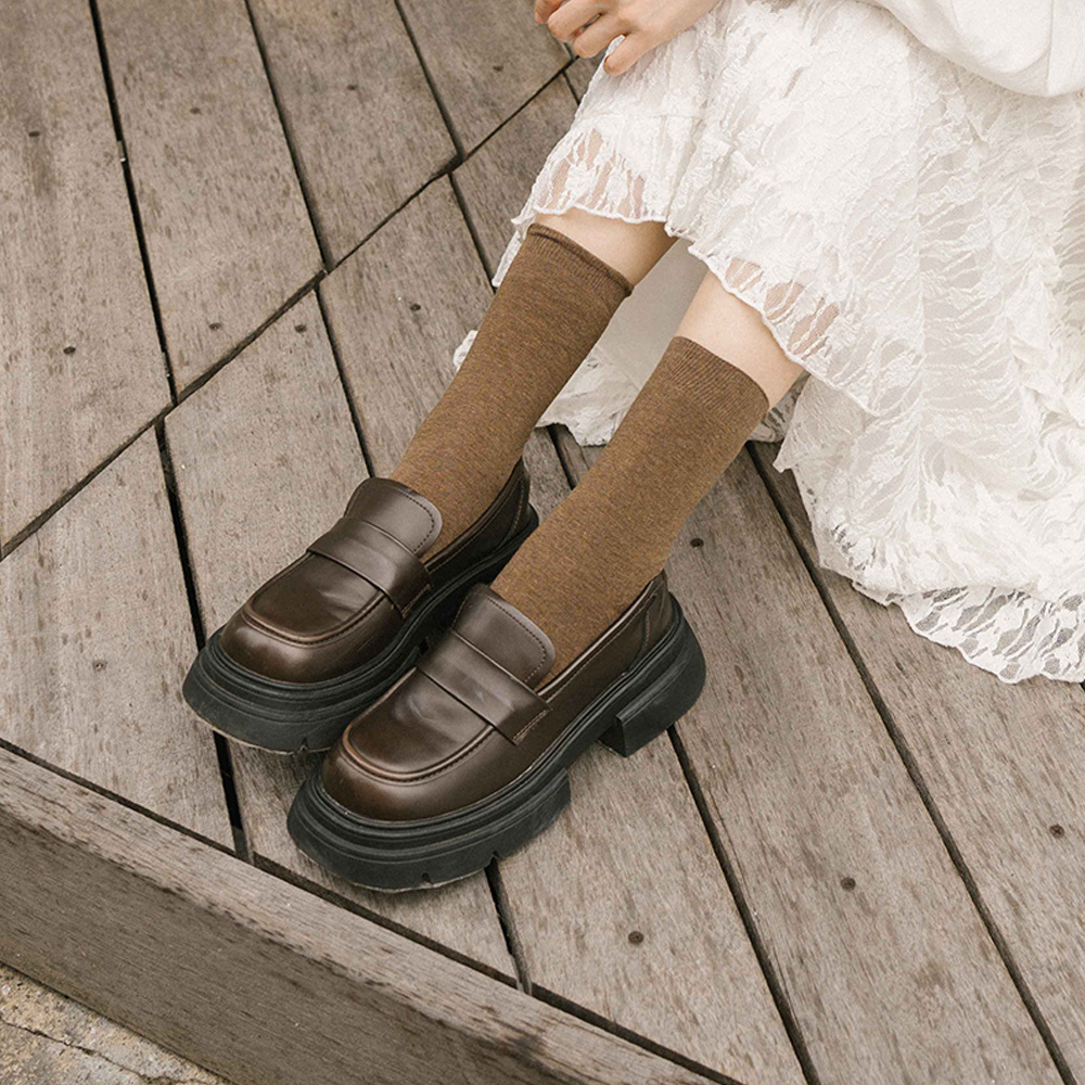 Basic plain shape mid-calf socks, six colors for sale【07110593】in stock+pre-order