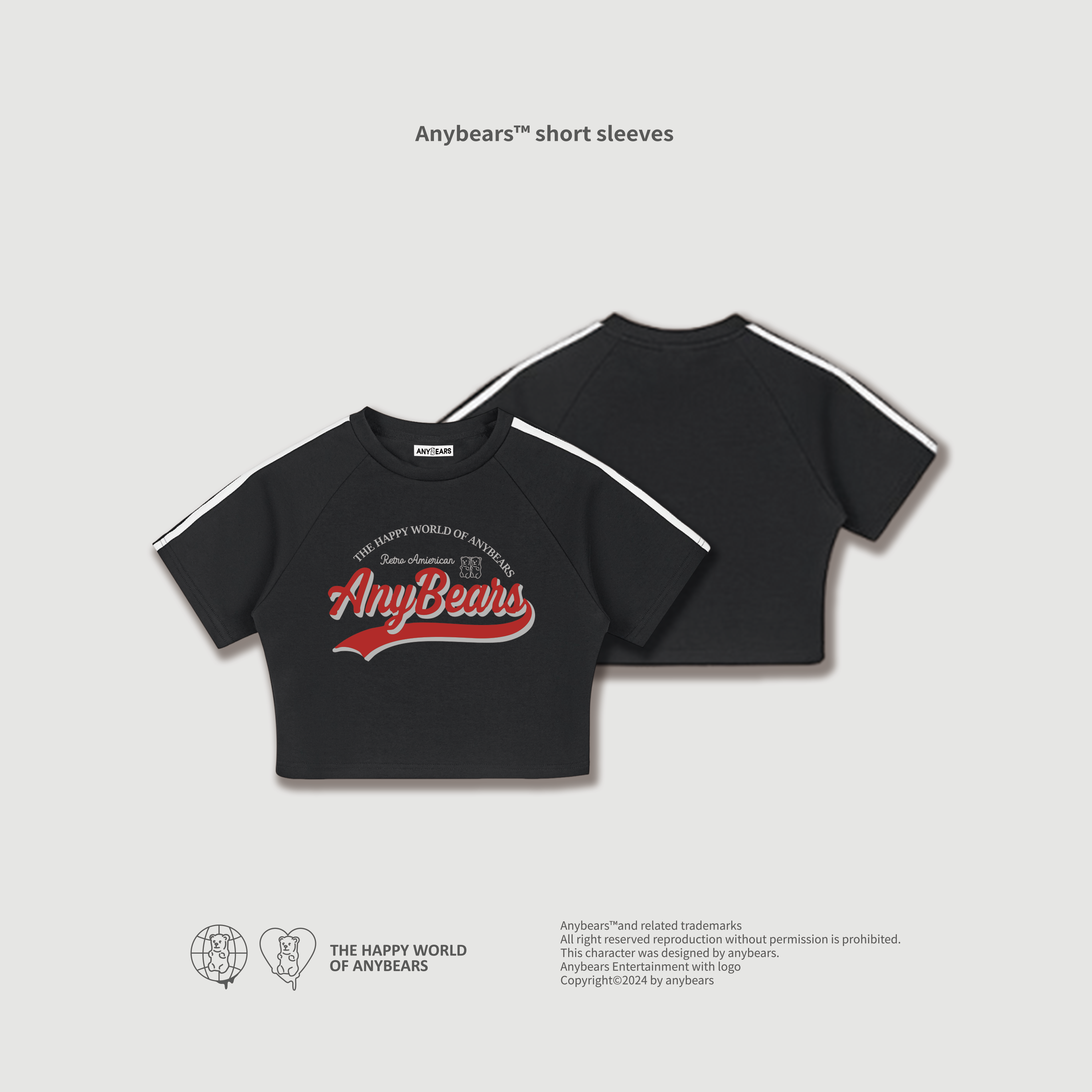 ANYBEARS® The Happy World 美式復古滾邊 短版上衣