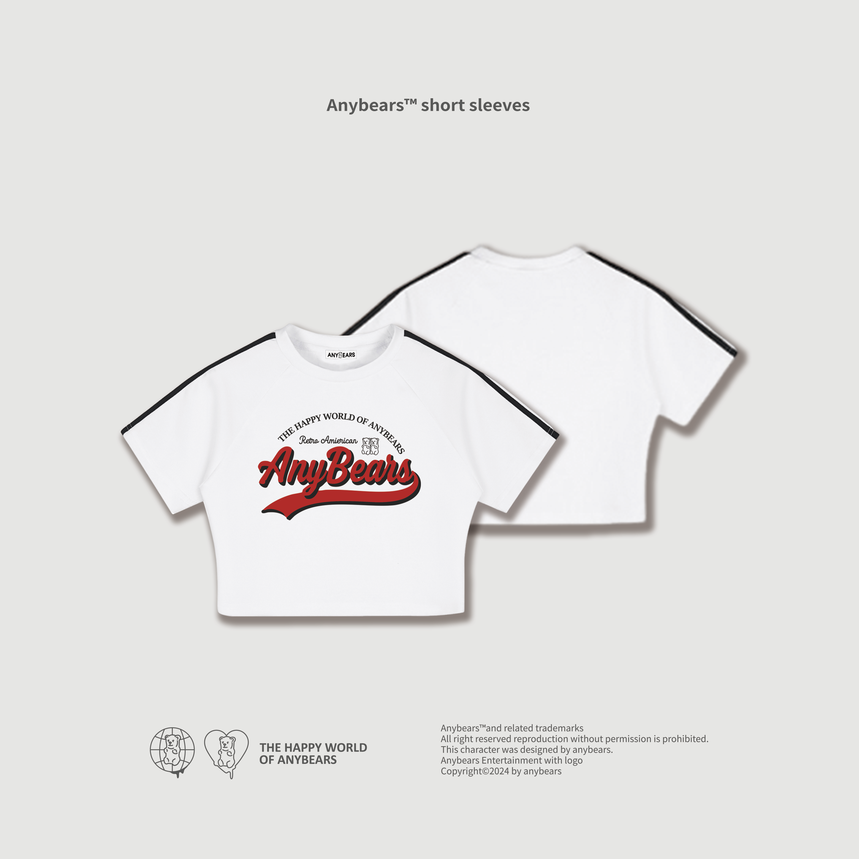 ANYBEARS® The Happy World 美式復古滾邊 短版上衣