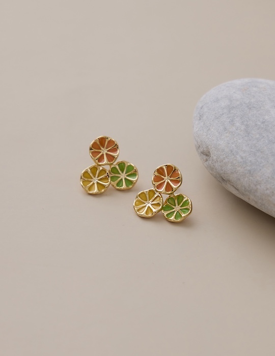 夏日橘瓣畫釉。銀針耳環